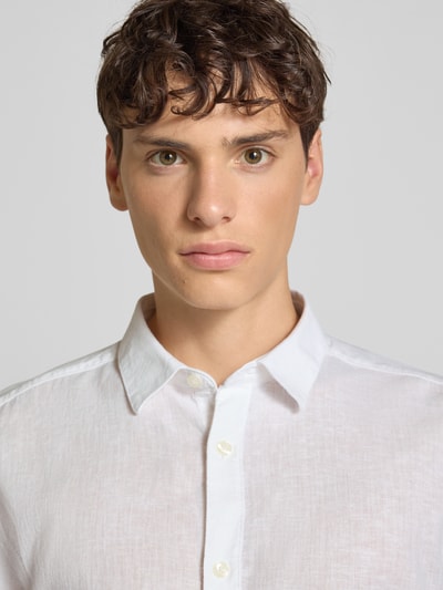 Only & Sons Slim Fit Freizeithemd aus Leinen-Baumwoll-Mix Modell 'CAIDEN' Weiss 3