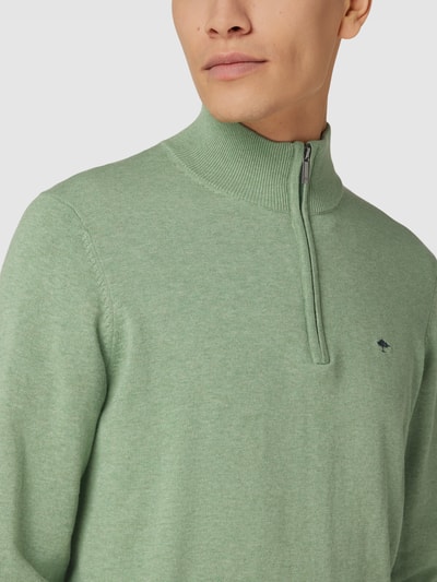 Fynch-Hatton Gebreide pullover met labelstitching, model 'Troyer' Groen - 3