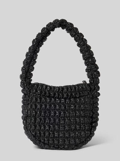 Produktfoto, Henkeltasche mit Label-Applikation Modell 'Mhati' von HUGO in schwarzer Lederoptik, quadratische Form, Hauptfach mit Reißverschluss