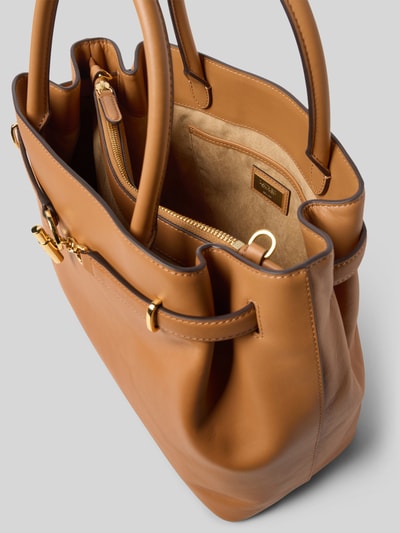 Produktfoto, Satchel Bag mit Tragehenkel von Lauren Ralph Lauren aus Rindsleder in Braun mit Hauptfach, Reißverschluss, 30x25x14 cm, Schulterriemen 88 cm.