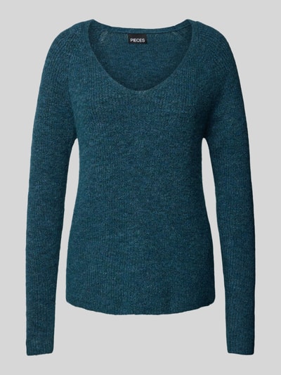 Pieces Regular Fit Strickpullover mit V-Ausschnitt Modell 'ELLEN' Dunkelgruen 1