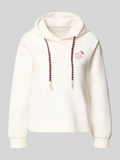 Produktfoto, Relaxed Fit Hoodie mit Motiv-Print von Marc Cain, kremowy, elastyczna mieszanka bawełny, ściągacz, nadruk z motywem, kaptur