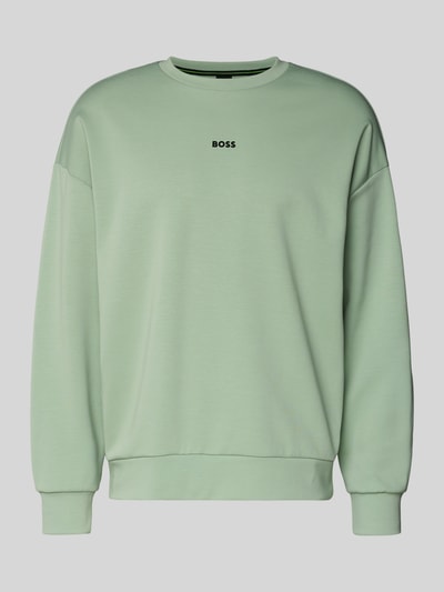 Produktfoto, Regular Fit Sweatshirt aus Baumwoll-Mix Modell 'STENSON' von BOSS Green in einfarbigem Hellgrün, elastische Bündchen, feine Sweat-Textur