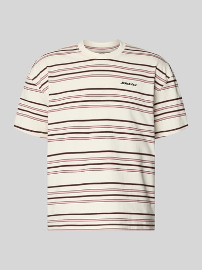 Produktfoto, T-shirt met logostitching model 'EAST LIBERTY' van Dickies, heren t-shirt van puur katoen in relaxed fit, ronde hals, ruglengte maat M 68 cm, beige met bordeauxrode strepen
