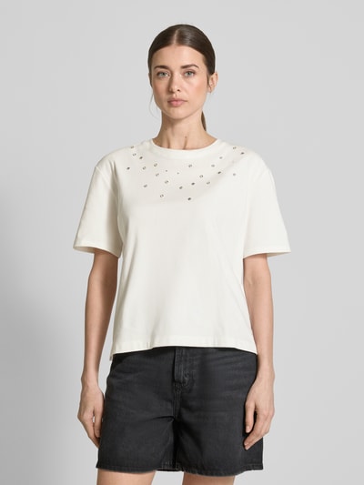 Oui T-Shirt mit Ziersteinbesatz Offwhite 4