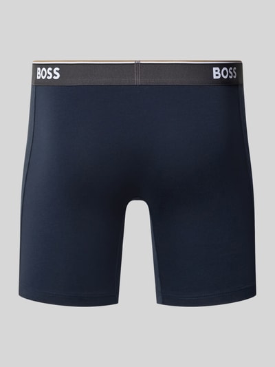 Produktfoto, granatowa obcisła bokserka z mieszanki bawełny i elastanu, gładka powierzchnia, białe logo na pasku, Pant & Trunk aus Baumwoll-Mix im 3er-Pack Modell 'Power' von BOSS, Herren Pant & Trunk von BOSS