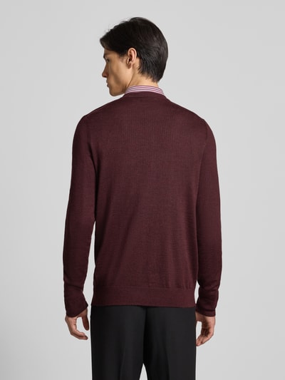 Christian Berg Men Gebreide pullover van een mix van merinowol met V-hals Donkerrood gemêleerd - 5