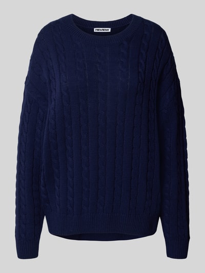 Review Gebreide pullover met kabelpatroon en ronde hals Marineblauw - 2