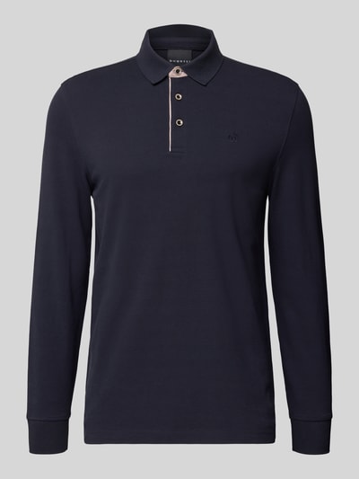 Produktfoto, Regular Fit Koszulka polo z kołnierzykiem w kontrastowym kolorze i wyhaftowanym logo od Bugatti, bawełna, bluzka z długim rękawem, długość tyłu 71 cm w rozmiarze M, kolor ciemny, gładka faktura