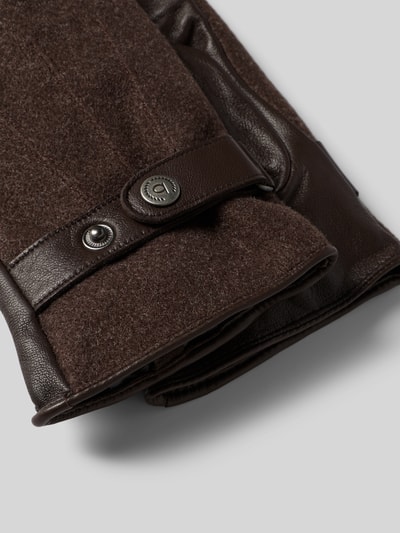 bugatti Rękawiczki z mieszanki tkaniny i skóry owczej z patką Ciemnobrązowy 2