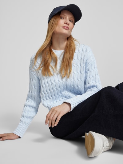 Tommy Hilfiger Strickpullover aus reiner Baumwolle mit Rundhalsausschnitt Hellblau 3