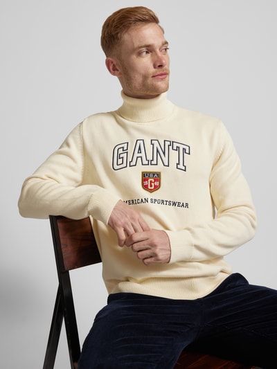 Gant Gebreide pullover met labelstitching Offwhite - 3