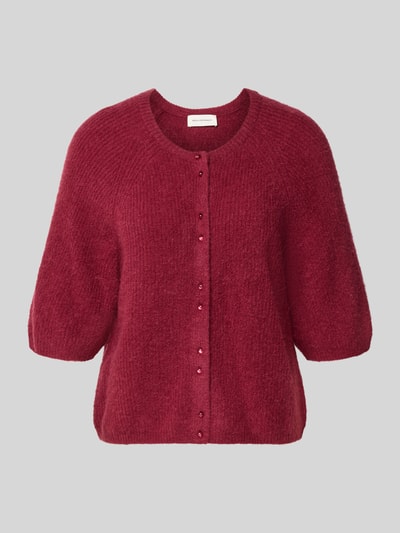 Produktfoto, Strickweste mit 1/2-Arm Modell 'Bondie Hope' von MSCH Copenhagen in weinrot, Woll-Mix, Rundhalsausschnitt, Knopfleiste, Regular Fit
