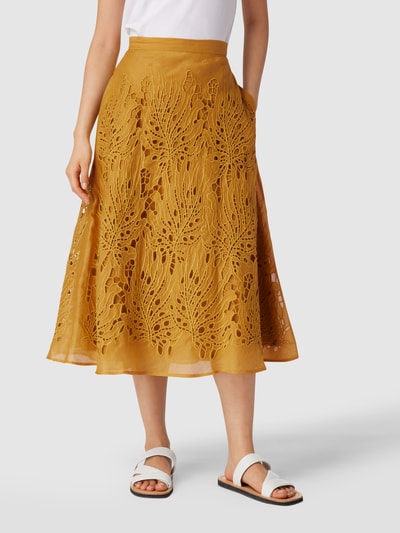 Max Mara Studio Midirok met gebloemd ajourpatroon, model 'Felix' Mosterdgeel - 4