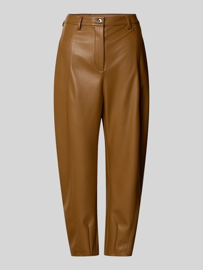 MM by Max Mara Spodnie z imitacji skóry o kroju tapered fit z ozdobnymi szwami Koniakowy 2