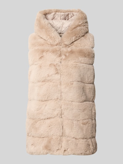 Produktfoto, Weste mit Kapuze und Reißverschluss von Apricot in Beige, gerade geschnitten, weiche Fellstruktur, Produktdetails im Kontext integriert