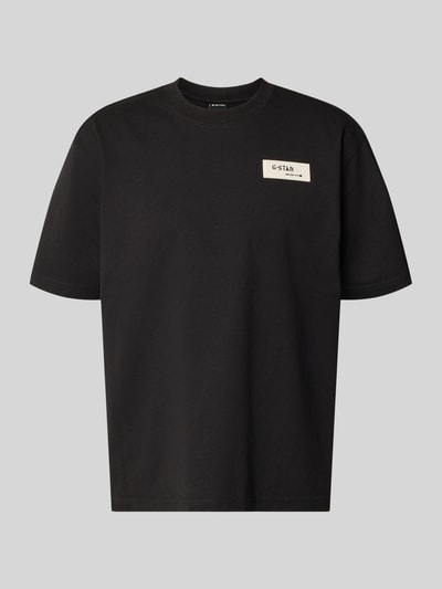 Produktfoto, schwarzes Relaxed Fit T-Shirt mit Label-Badge von G-Star Raw aus reiner Baumwolle, Rundhalsausschnitt, Herren T-Shirt