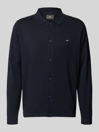 Produktfoto, Kardigan rozpinany z kołnierzykiem polo i wyhaftowanym logo Strickjacke mit Polokragen und Label-Stitching von Fynch-Hatton, bawełna, krój regular fit, listwa guzikowa.