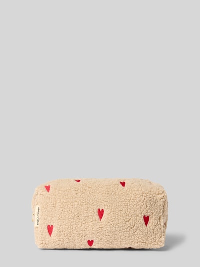Productfoto, Etui uit Teddybont van Studio Noos, beige met rode all-over motiefstitching, logodetail, hoofdvak met ritssluiting, breedte 23 cm, lengte 11 cm, diepte 11 cm