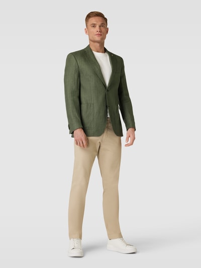 Carl Gross Slim fit linnen colbert met reverskraag Olijfgroen - 1