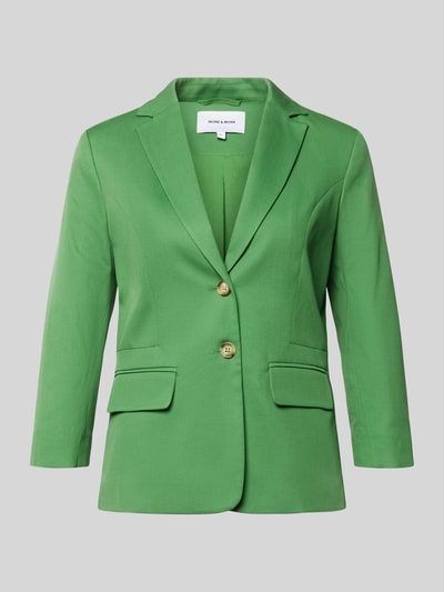 Produktfoto, Slim Fit Blazer mit 3/4-Arm von More & More in Grün, Viskose-Baumwoll-Mix, Reverskragen, Pattentaschen, glatte Textur