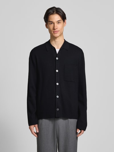 Christian Berg Men Cardigan aus Woll-Mix mit Brusttasche Black 4