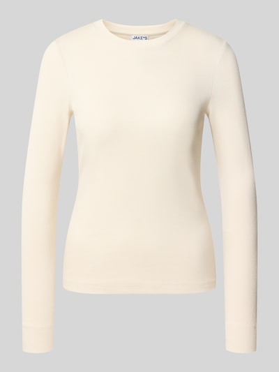 Jake*s Casual Langarmshirt mit Rippstruktur Ecru 2