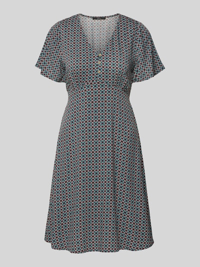 Produktfoto, Knielanges Kleid aus Viskose mit V-Ausschnitt von zero, kolorowy nadruk, taliowany krój, długość do kolan, wiązany pasek, listwa guzikowa, długość tyłu w rozmiarze 36: 90 cm, szerokość w rozmiarze 36: 32 cm, długość rękawów w rozmiarze 36: 21 cm