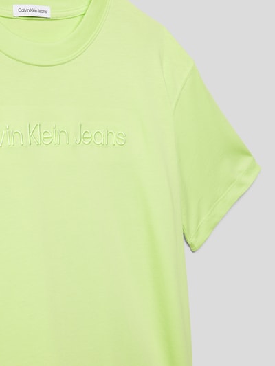 Calvin Klein Jeans T-shirt met labelstitching, model 'RAISED' Lichtgroen - 2