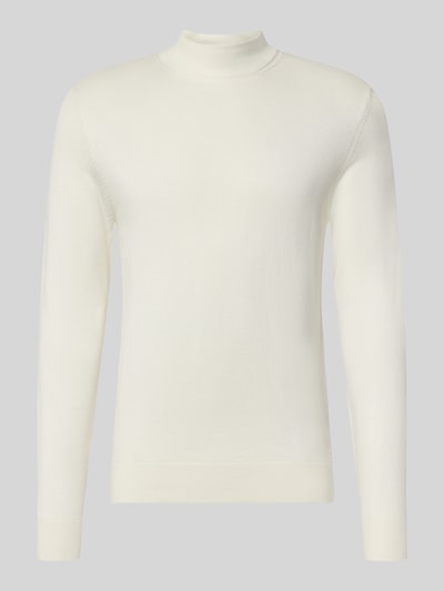 Produktfoto, Rollkragenpullover mit Viskose-Anteil von MARKUP in Creme, glatte Textur, gerader Schnitt, gerippte Abschlüsse, lange Ärmel.