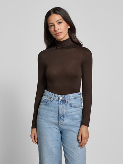 GUIDO MARIA KRETSCHMER WOMAN Slim Fit Longsleeve aus Viskose-Mix Modell 'Rana' Dunkelbraun 4