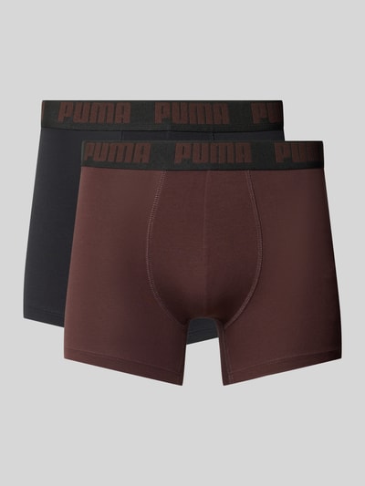 Produktfoto, Slim Fit Boxershorts aus Baumwoll-Mix im 2er-Pack Modell 'EVERDAY' von PUMA in Braun und Schwarz vor grauem Hintergrund, Herren Boxershorts von PUMA