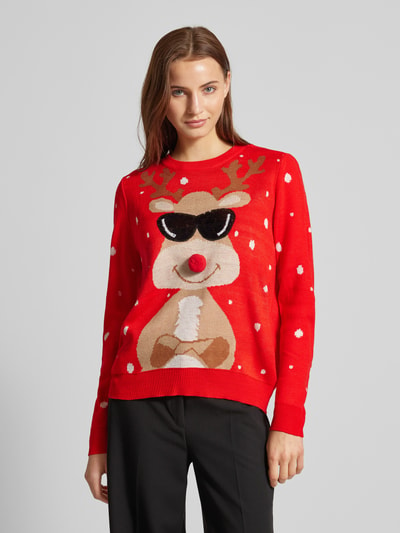 Vero Moda Pullover mit Weihnachtsmotiv Modell 'NEWT INSEL' Rot 4