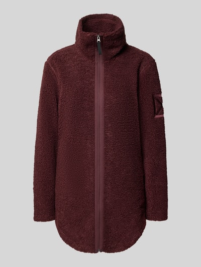 Produktfoto, Relaxed Fit Jacke mit Stehkragen Modell 'Umi' von Didriksons in Dunkelrot mit Strukturmuster, Reißverschluss, Logo-Detail