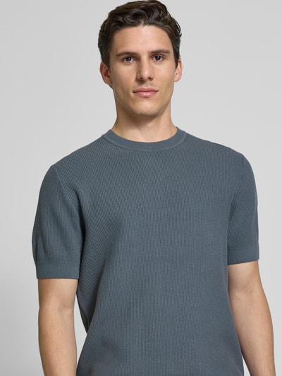 JAKE*S STUDIO MEN T-shirt met ribboorden, model 'CASPER' Rookblauw - 3