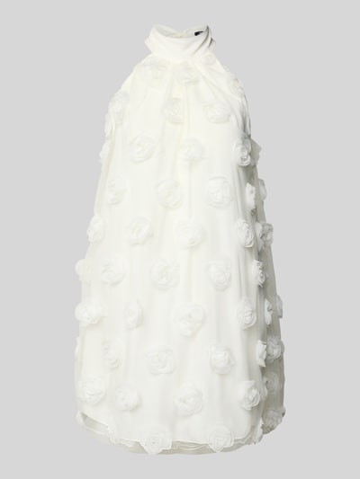 Produktfoto, Minikleid mit floralen Applikationen von Gina Tricot in Weiß, lockerer Schnitt, florale Texturen, Neckholder, strukturiertes Material