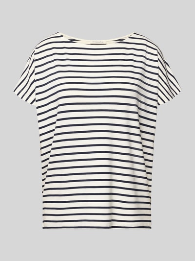 Produktfoto, T-shirt met ronde hals van Christian Berg Woman, viscosemix met stretch, recht model, kapmouwen, witte basis met blauwe strepen