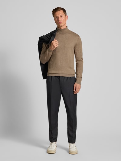 Casual Friday Sweter z wywijanym kołnierzem z domieszką kaszmiru Beżowy 1