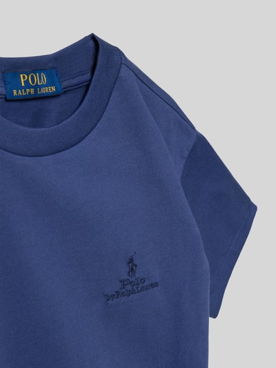 Produktfoto, Relaxed Fit T-Shirt aus reiner Baumwolle von Polo Ralph Lauren Teens in Unifarben Blau, Kurzarm, Rundhals, Label-Schriftzug, Feinripp-Struktur