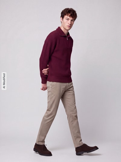 Selected Relaxed Fit Troyer aus reiner Baumwolle Modell 'DRY' Bordeaux 1