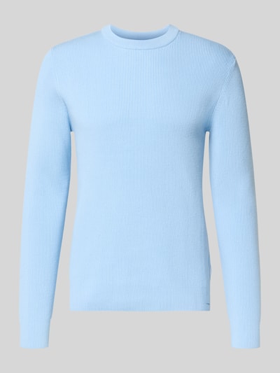 Produktfoto, Relaxed Fit Strickpullover mit Rundhalsausschnitt von Lindbergh, hellblauer Baumwoll-Mix, Ripp-Optik, Langarm, glatte Textur