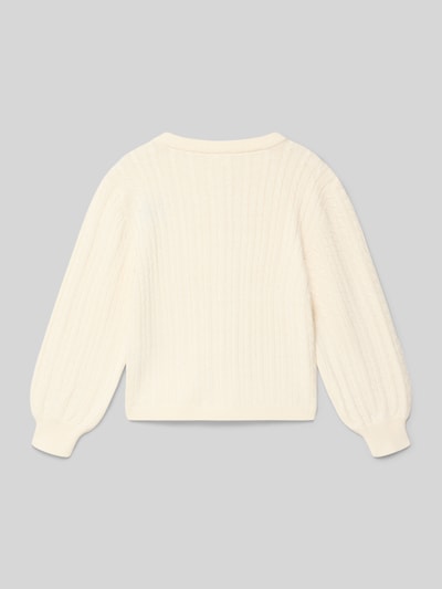 Produktfoto, Regular Fit Strickjacke aus Baumwoll-Mix von s.Oliver RED LABEL in Creme, Zopfmuster, gerippte Abschlüsse, unifarben, Strickstruktur.