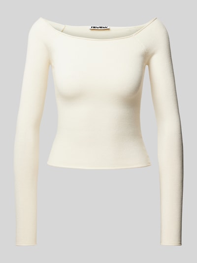 Review Korte gebreide pullover met boothals Offwhite - 1