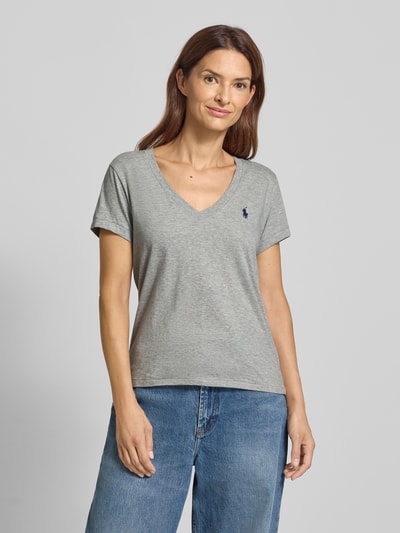 Polo Ralph Lauren T-Shirt mit Label-Stitching und V-Ausschnitt Stein 4