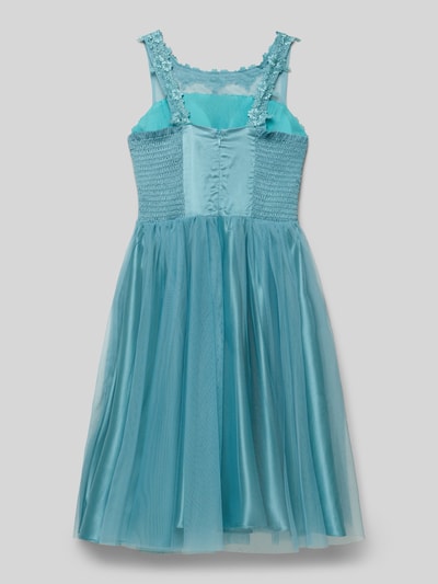 Productfoto, Regular Fit Kleid met florale kanten details van DANAMADE in turquoise, mouwloos design, ronde hals, mesh en pailletten, katoenmix, ondoorzichtige onderrok, lengte achterkant maat 140: 73 cm.