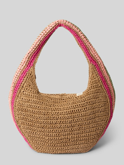 Produktfoto, Handtasche mit Label-Detail Modell 'Saunteer' von Barts aus geflochtenem Material in Beige mit rosa und pinken Akzenten, strukturierte Oberfläche, rechteckige Form, sichtbarer Schulterriemen, Maße: 45x32x12 cm, Innenfach mit Reißverschluss, Länge Schulterriemen 36 cm.
