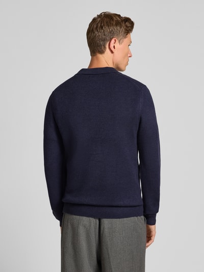 Casual Friday Regular fit shirt met lange mouwen en polokraag, model 'Karl' Donkerblauw - 5