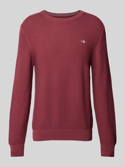 Gant Gebreide pullover met structuurmotief en ronde hals Bordeaux - 2