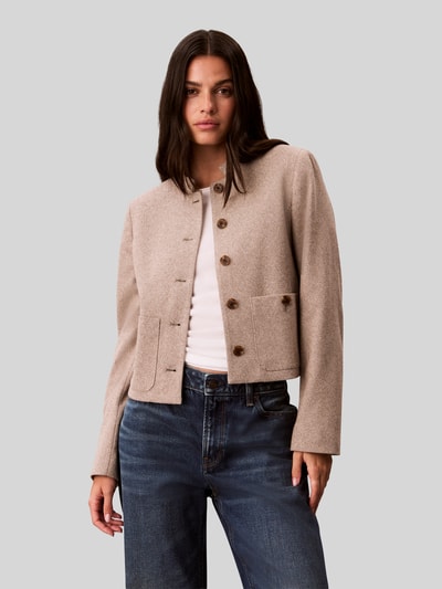 Calvin Klein Womenswear Regular Fit Kurzblazer mit Label-Patch  Hellbraun 4