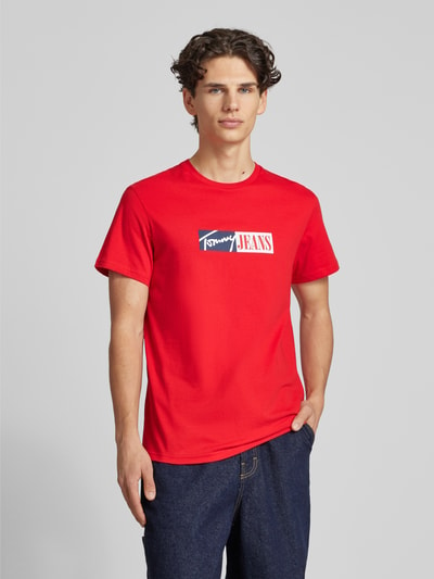 Tommy Jeans Slim fit T-shirt met labelprint Rood - 4